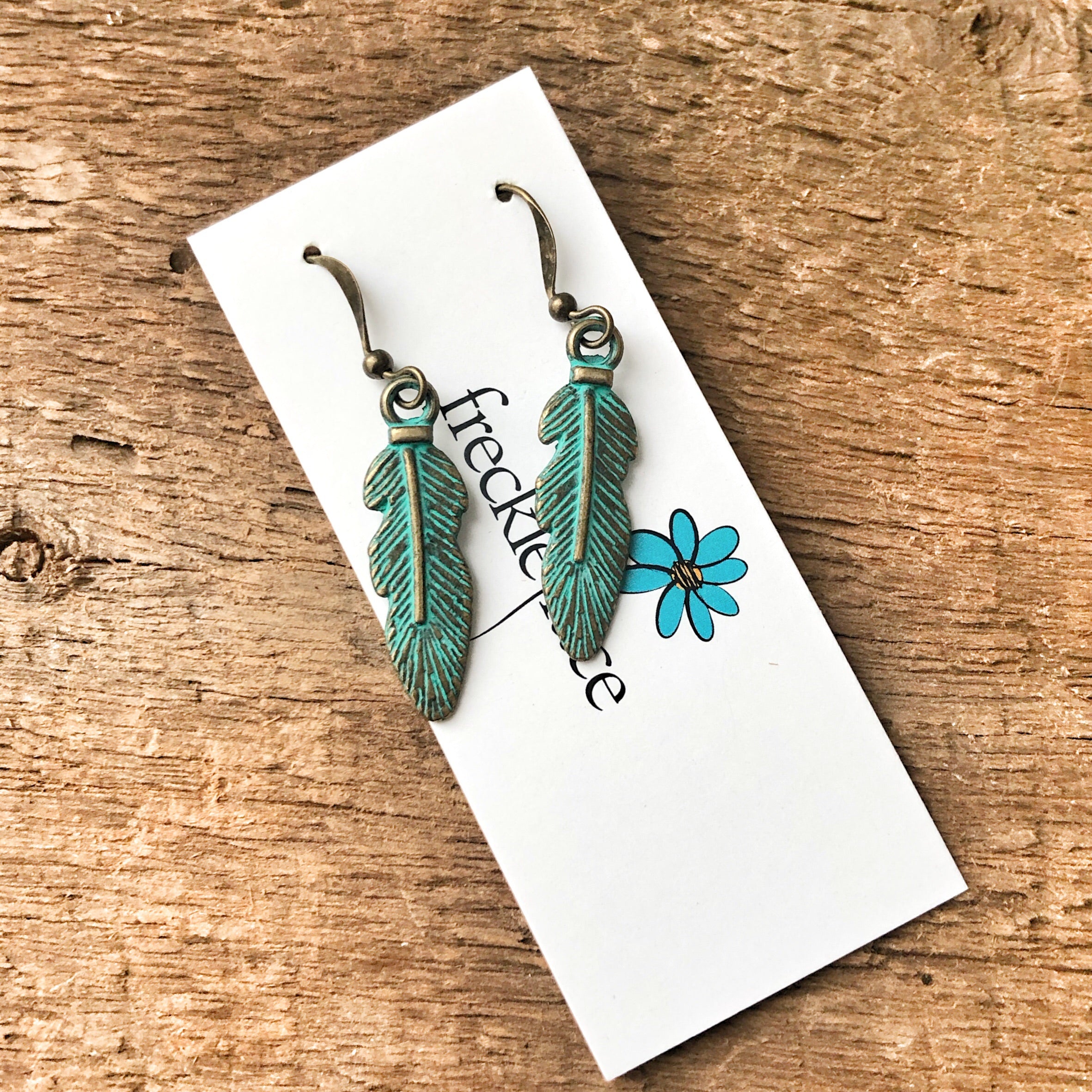Small Feather Patina Earrings