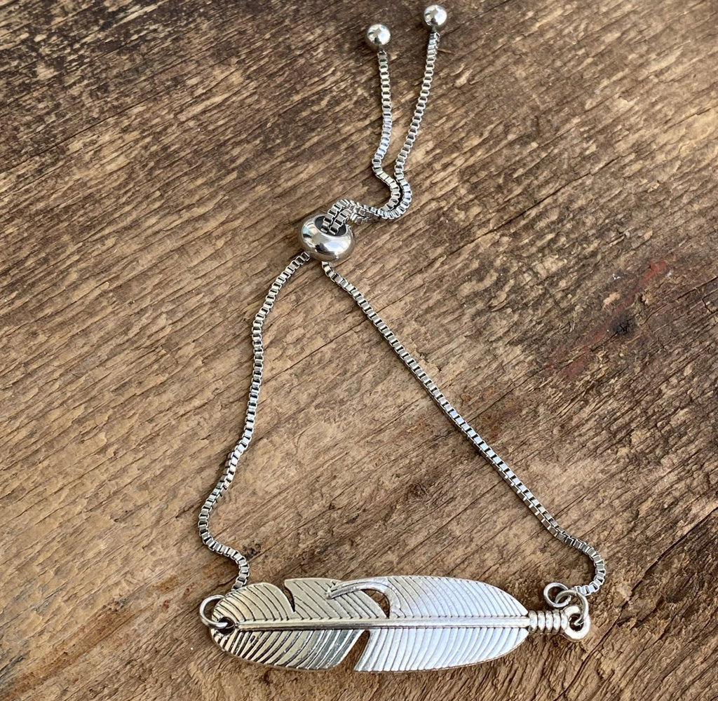 Adjustable Bracelet - Silver Feather