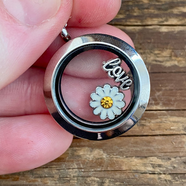 Glass Locket Love Daisy Necklace