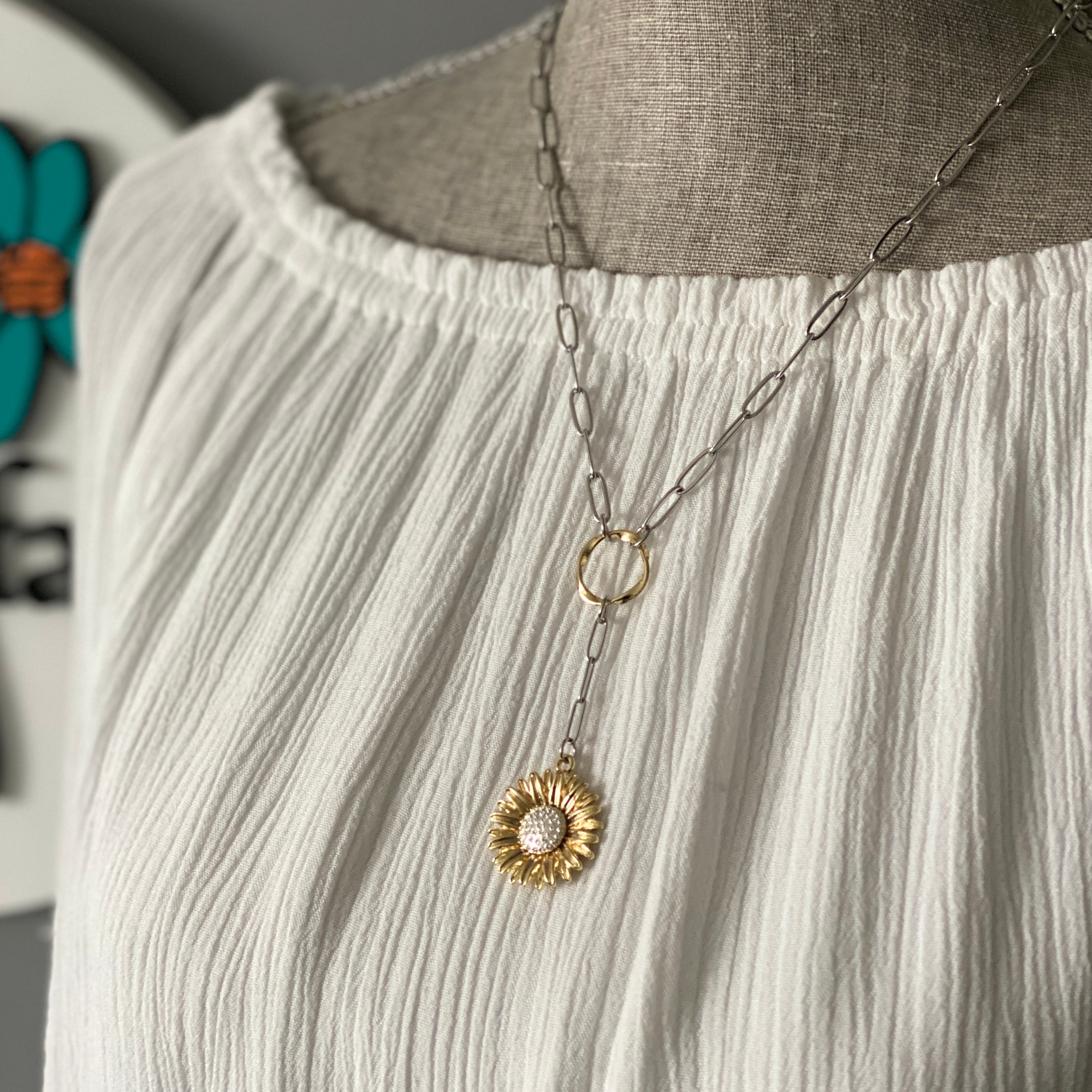 Sunflower Paperclip Necklace