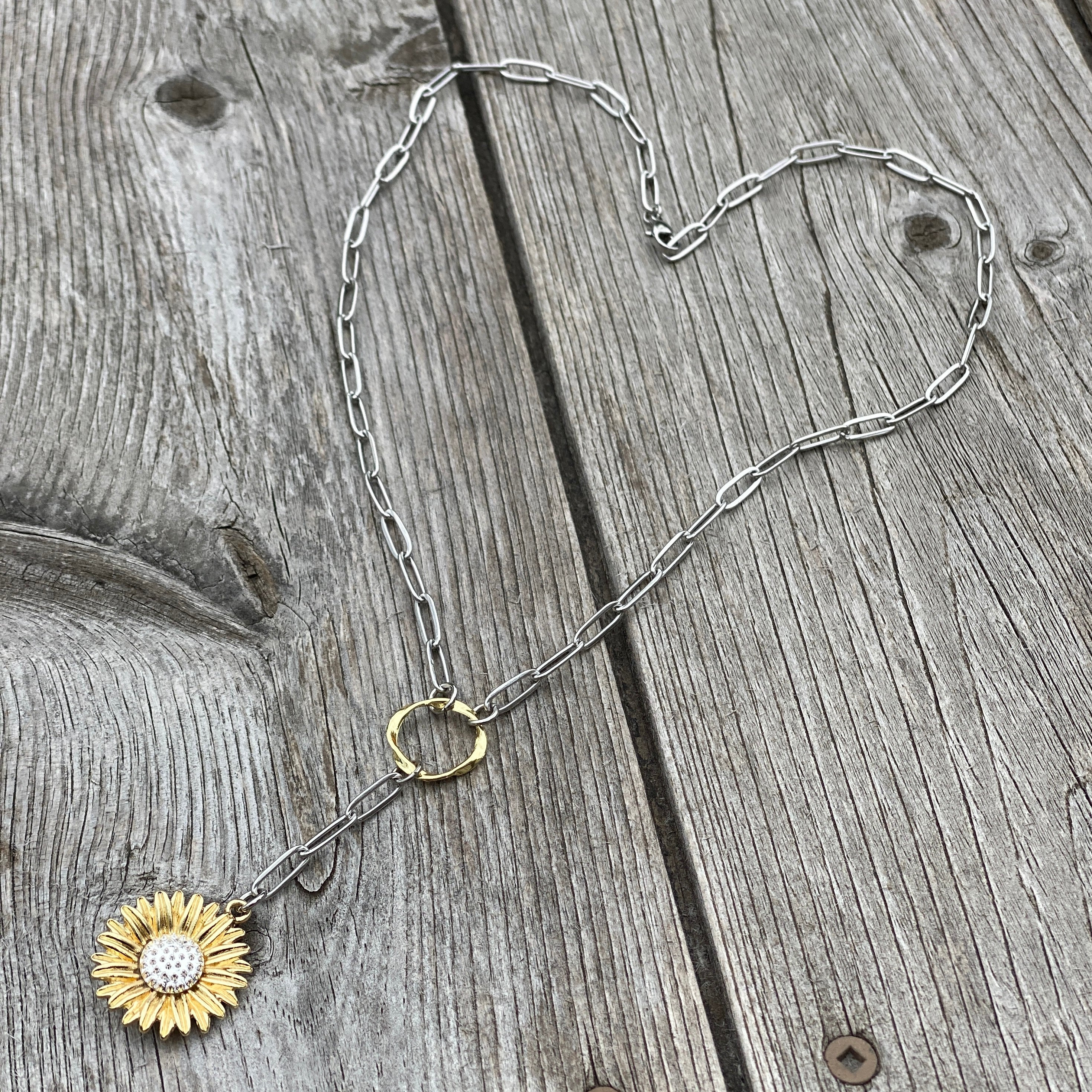 Sunflower Paperclip Necklace