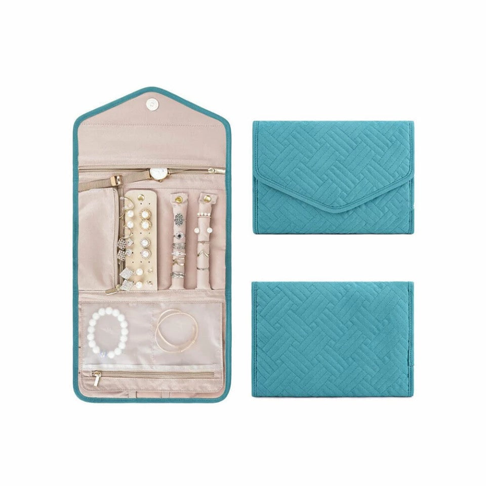 Teal Clutch Style Travel Jewellery Case