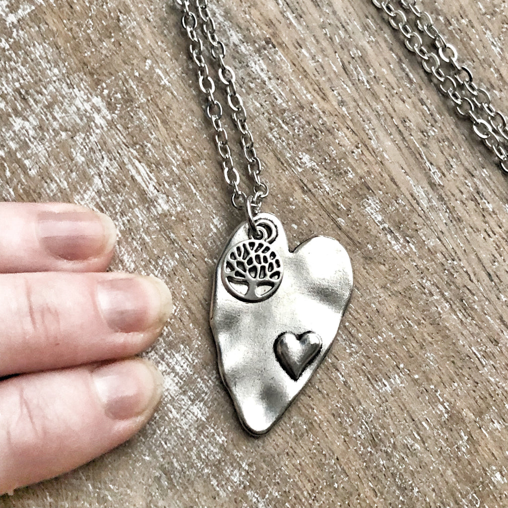 Heart and Mini Tree Pendant Necklace