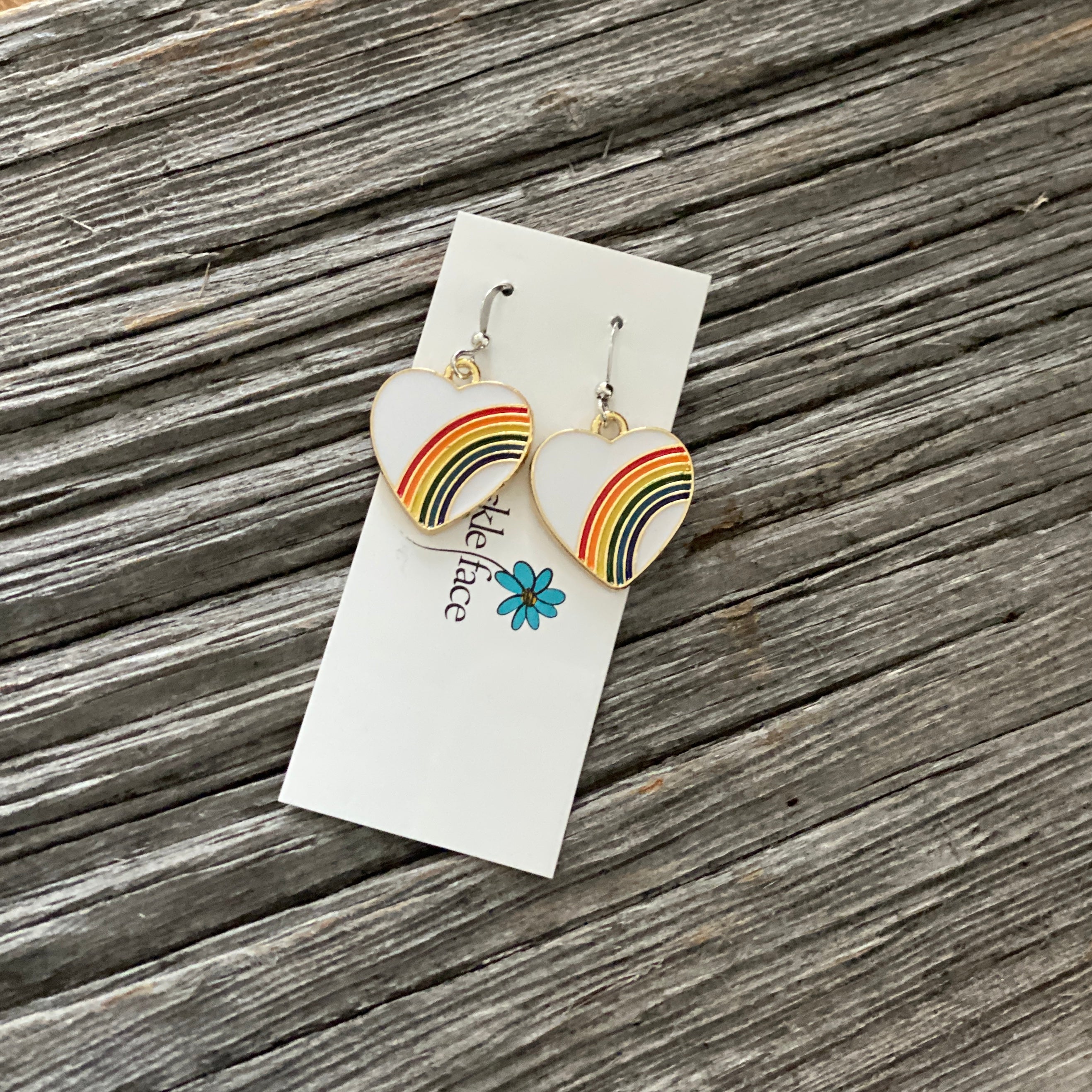 Rainbow Heart Enameled Hook Earrings