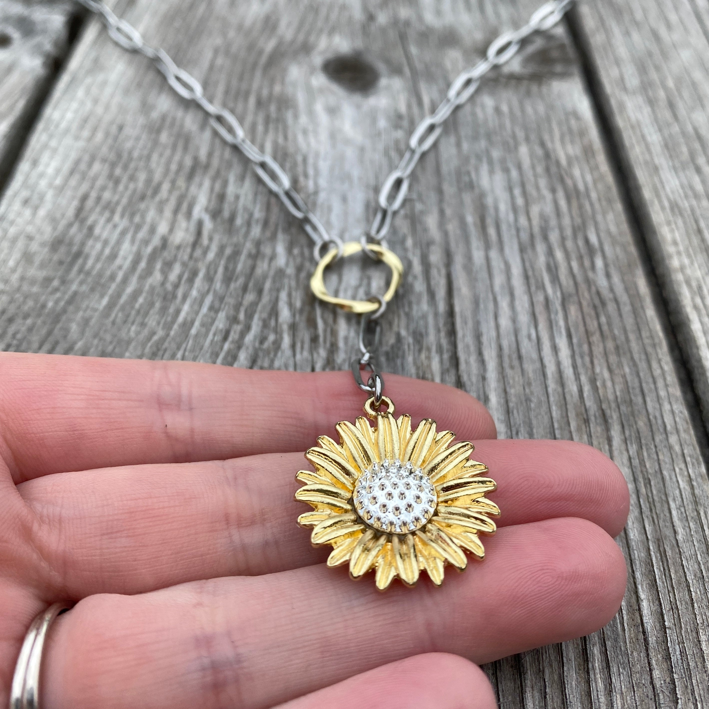Sunflower Paperclip Necklace
