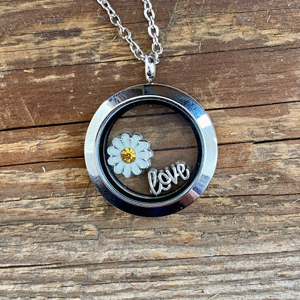 Glass Locket Love Daisy Necklace