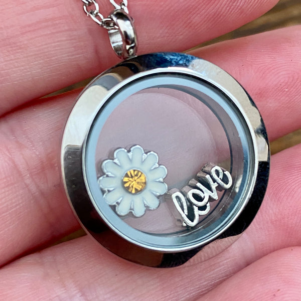 Glass Locket Love Daisy Necklace