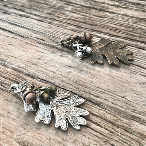 Oak Leaf and Acorns Pendant Necklace