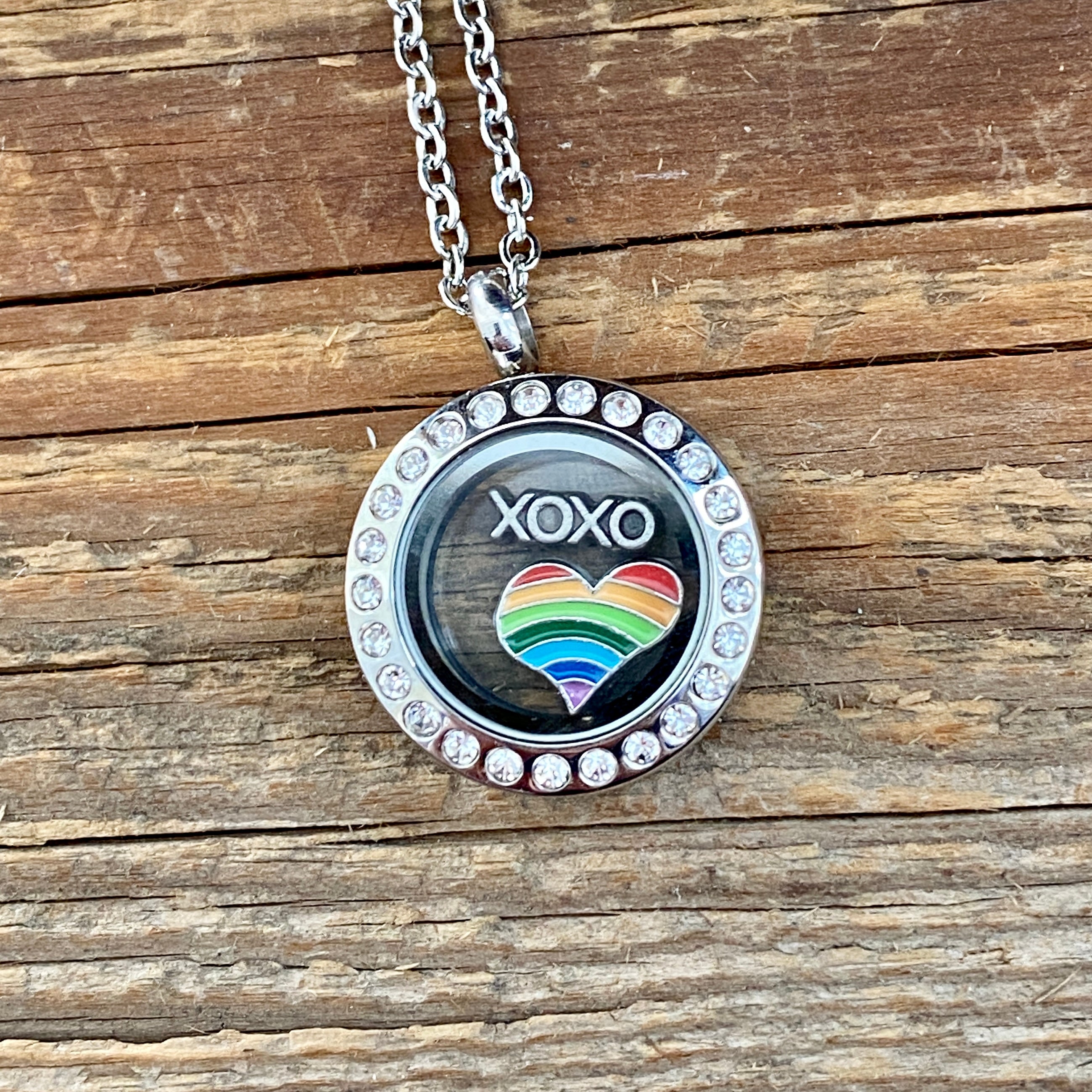 Glass Locket Rainbow Love Necklace
