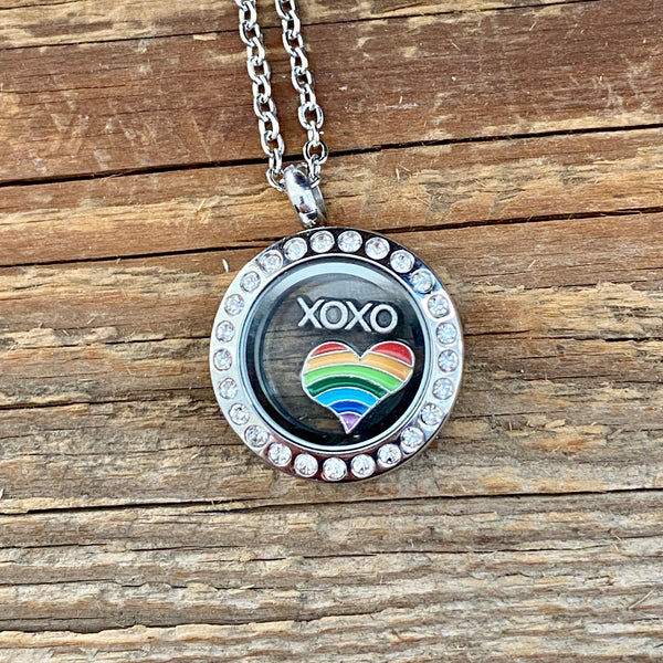 Glass Locket Rainbow Love Necklace