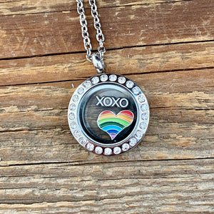 Glass Locket Rainbow Love Necklace