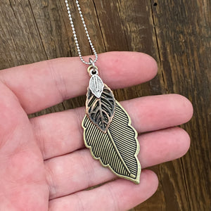 Mixed Metal Antique Brass Feather Necklace