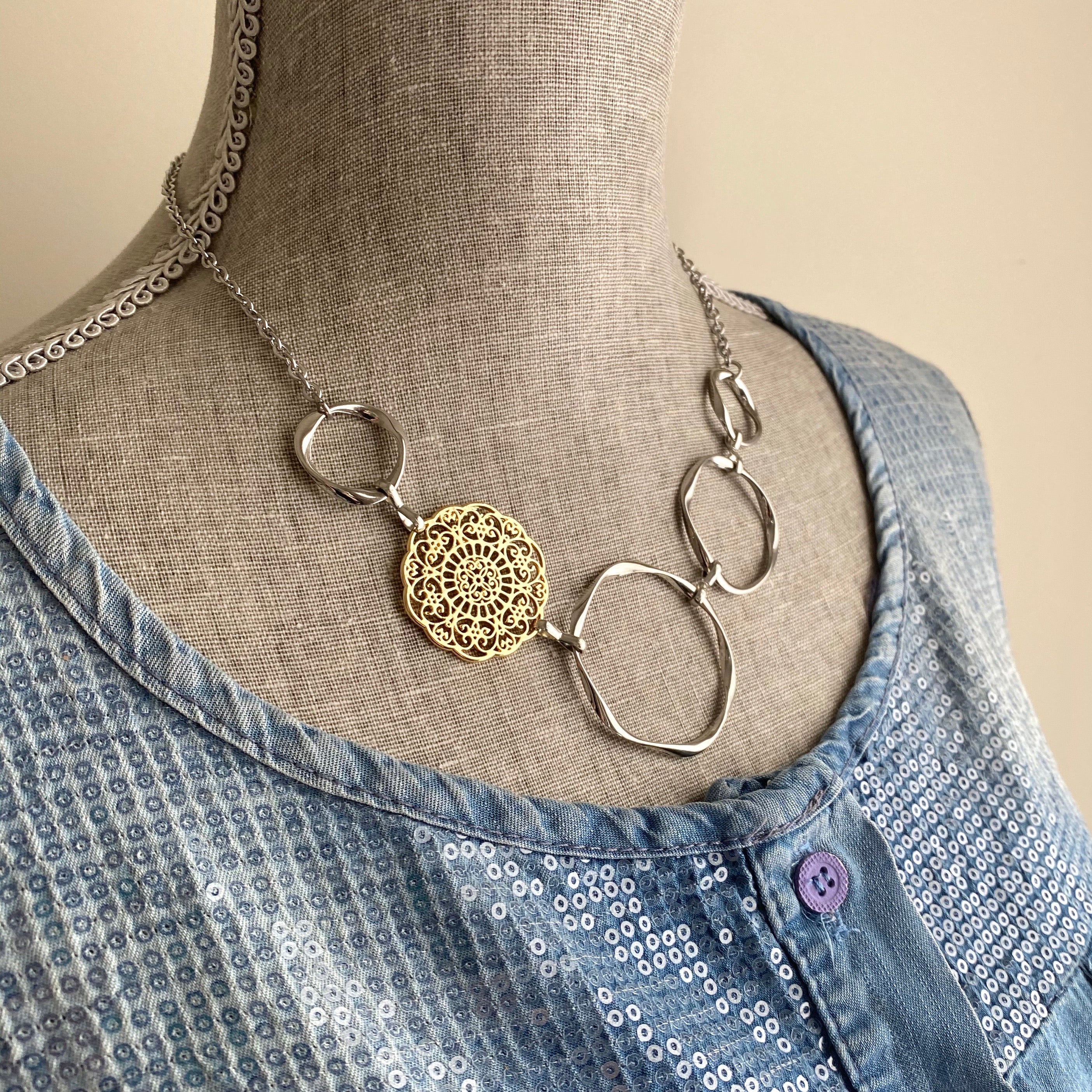 A Touch of Gold Filigree Hoop Bib Necklace