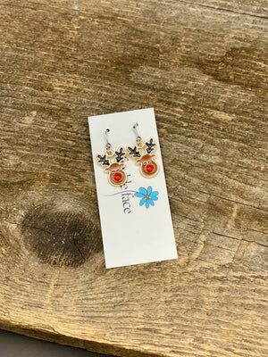 Reindeer Enamel Earrings