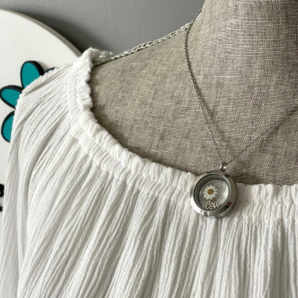 Glass Locket Love Daisy Necklace
